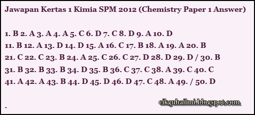 Jawapan Kertas 1 Kimia SPM 2012
