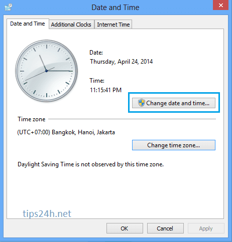 Cách thay đổi ngày giờ trên Windows 8
