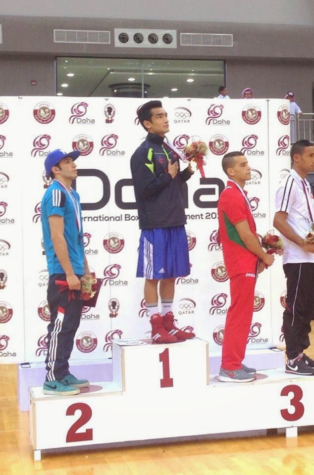 Shiva Thapa after winning Gold at the Doha International boxing tournament Listening National Anthem Shiva Thapa after winning Gold at the Doha International boxing tournament Listening National Anthem