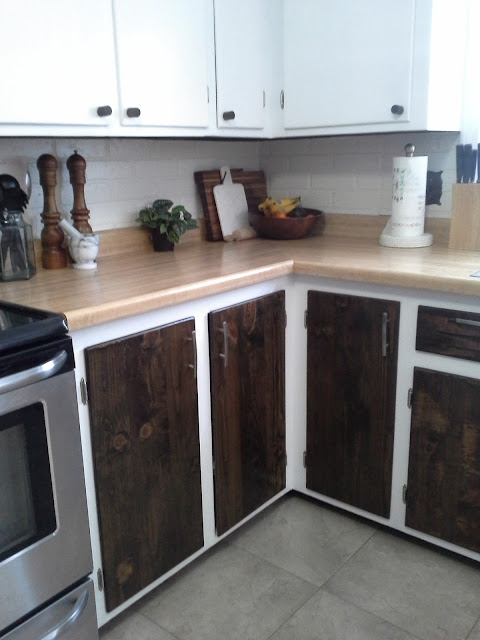 kitchen cabinet makeover reveal white and wood stained