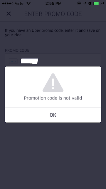 Uber Promotion code is not valid