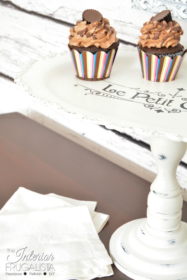 A lovely DIY Parisian Cake Stand made with a scalloped oval silver platter from the thrift store.