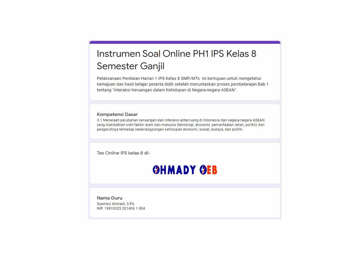 Instrumen Soal Online PH1 IPS Kelas 8 Semester Ganjil