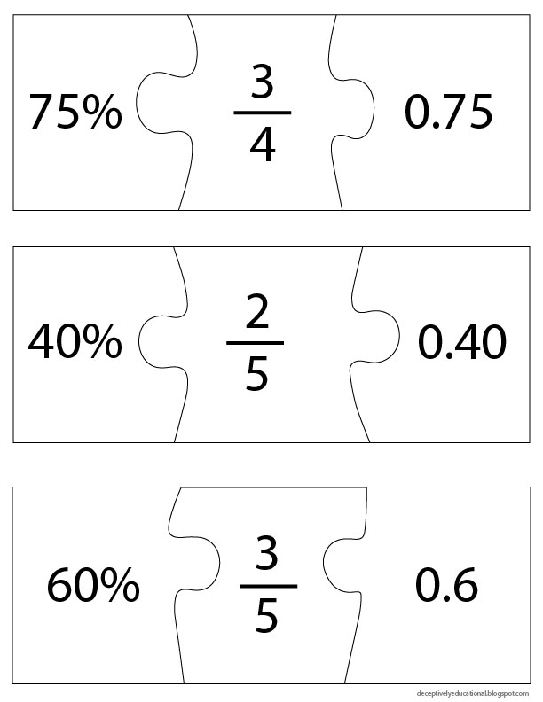 relentlessly fun deceptively educational fraction decimal and fraction decimal and percent puzzles free printable