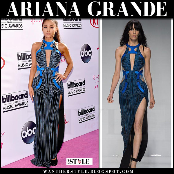 Ariana Grande in blue Versace gown at Billboard Music Awards 2016 ~ I want  her style - What celebrities wore and where to buy it. Celebrity Style