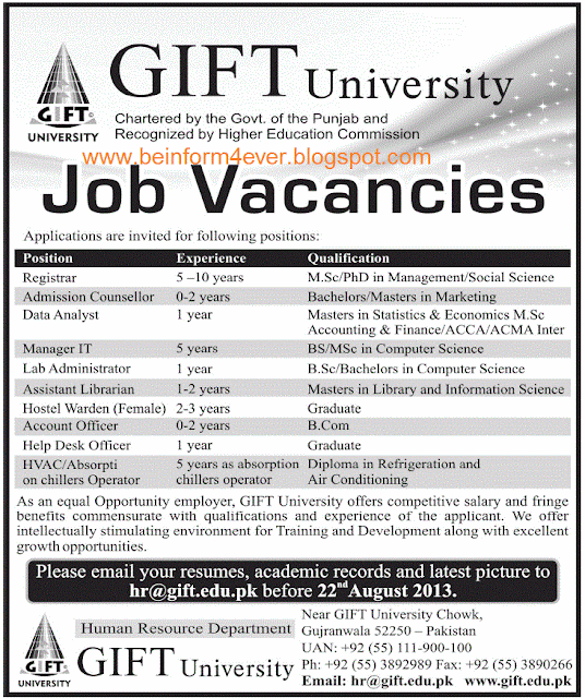 Job In Gift University Gujranwala Jobs And Scholarships