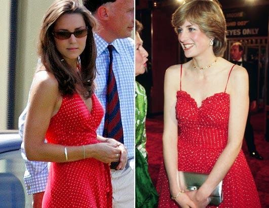 Kate Middleton e Princesa Diana vestidos com bolinhas