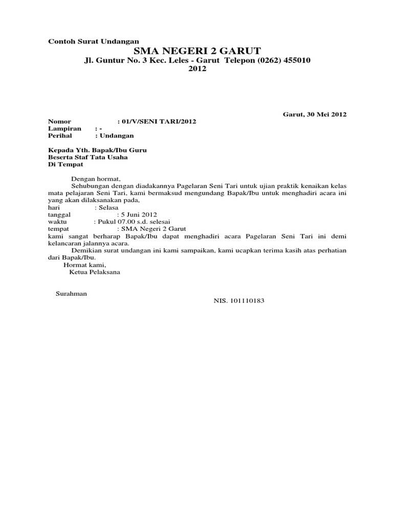 Tulislah Sebuah Surat Undangan Resmi Untuk Menghadiri Acara Bakti Sosial Di Sekolab Dari Kepala Brainly Co Id
