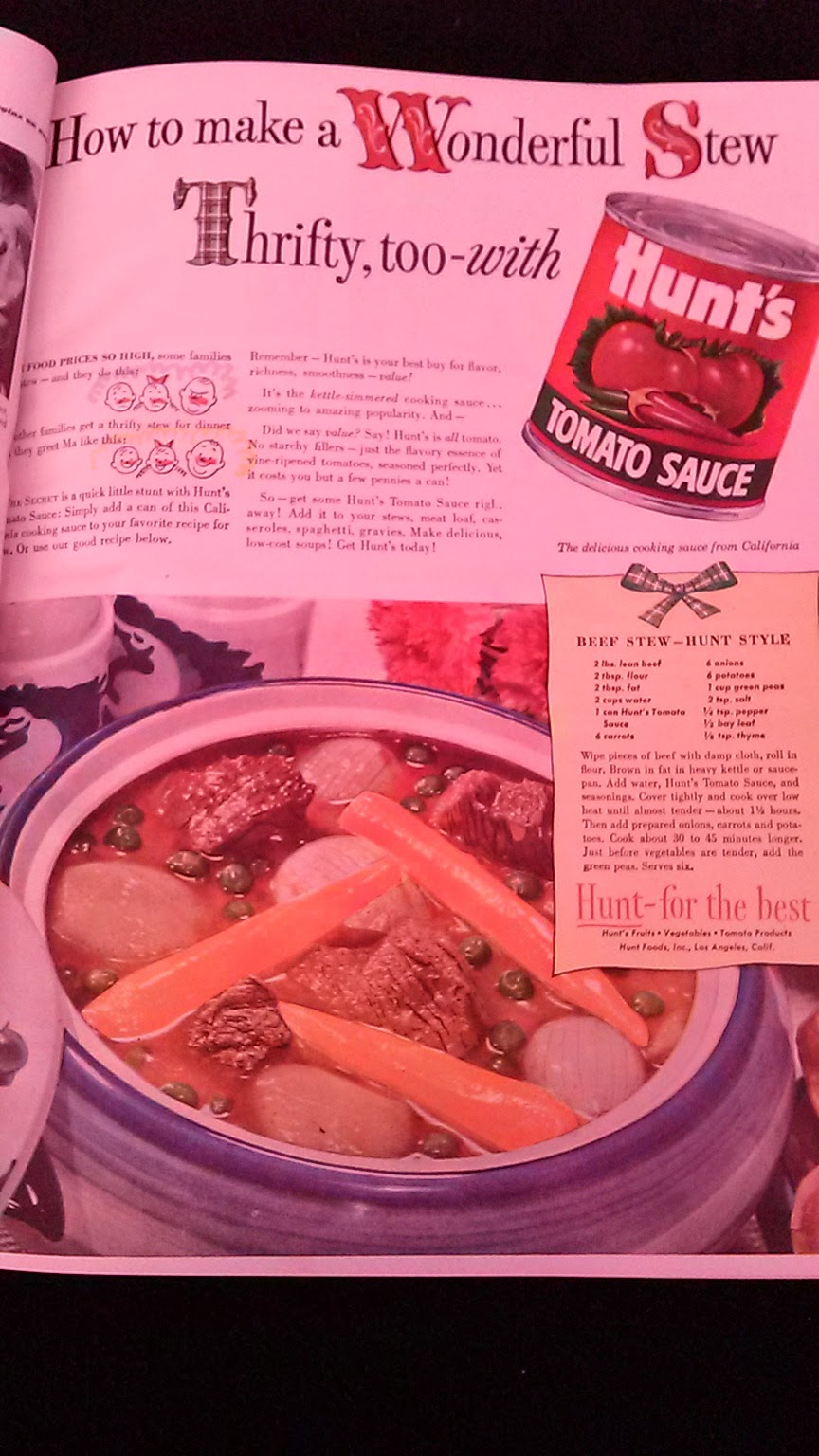 Vintage Product Recipes Hunt's Beef Stew