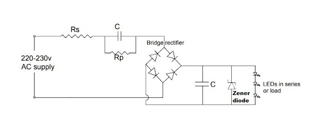 internal circuit of led bulb, transformer less power supply