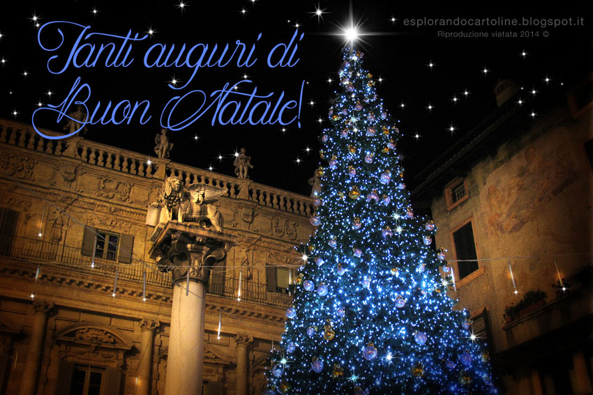 Esplorando Cartolina Auguri Di Buon Natale Magico Natale In Piazza Delle Erbe A Verona Magical Christmas Atmosphere In Verona