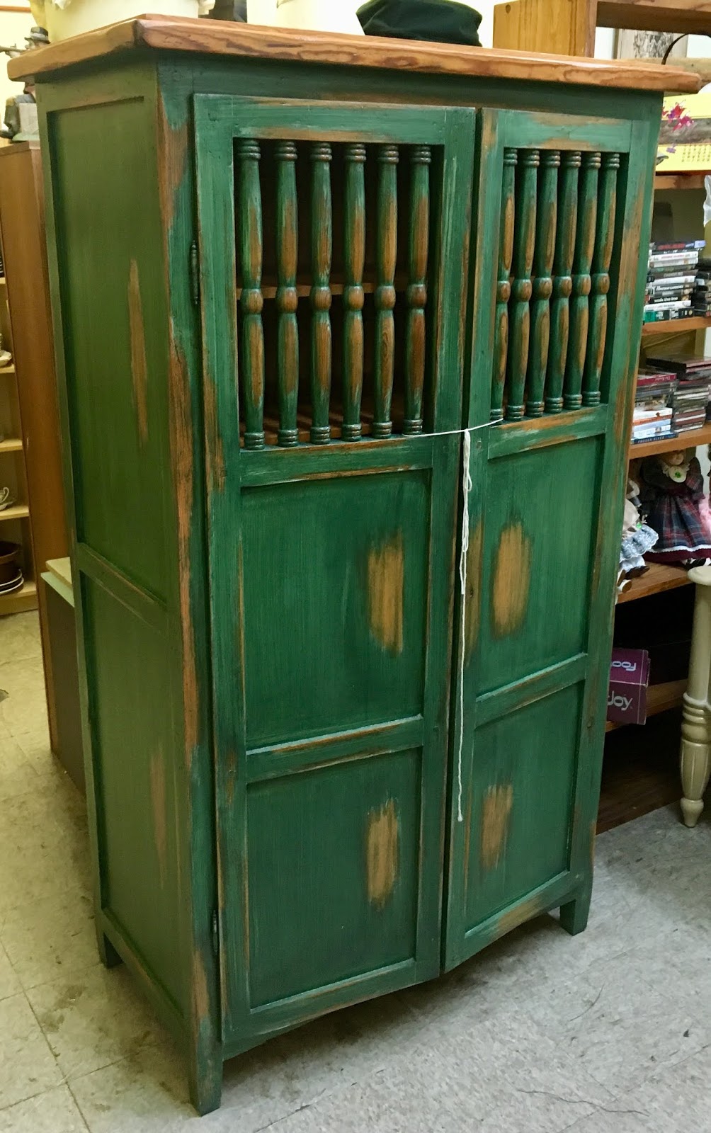 Uhuru Furniture & Collectibles Distressed Green Armoire SOLD