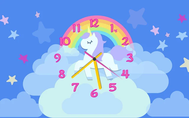Rainbow Unicorn Clouds Clock Free Animated Clock Screensaver.