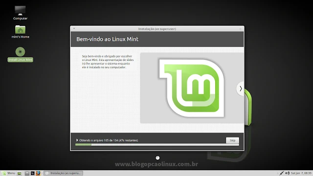 O Linux Mint está sendo instalado, aguarde...