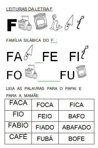 ALFABETIZAÇÃO - leitura letra F ~ Atividades Escolares