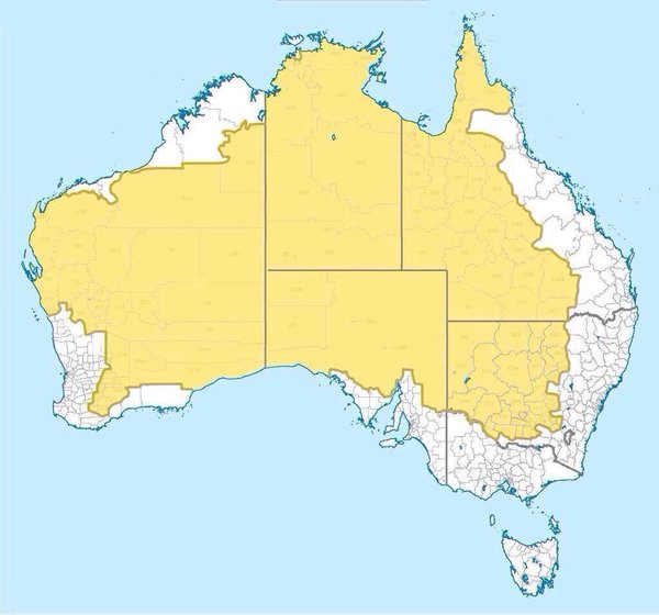2% of Australia's population lives in the yellow area