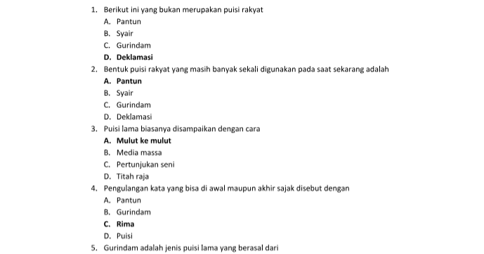 Soal Uts Kelas 7 Bahasa Indonesia Ktsp Materi Sekolah