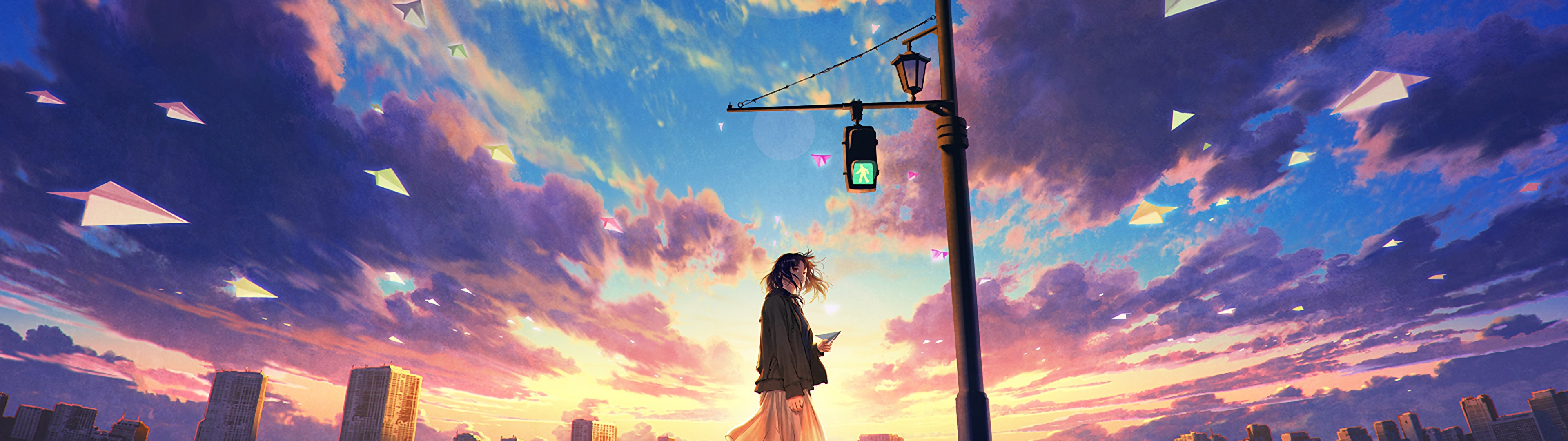 Anime, Girl, Sky, Clouds, Sunrise, Scenery, 4K, #67 Wallpaper PC Desktop