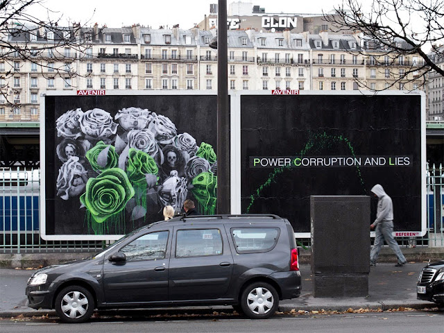 "Power Corruption And Lies" New Street Piece by French artist Ludo in Paris, France. 2