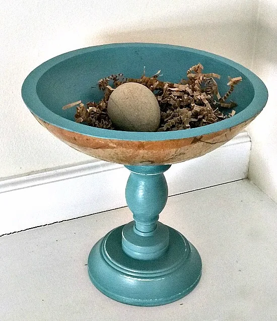 Making a Spring blue decoupaged wooden pedestal bowl