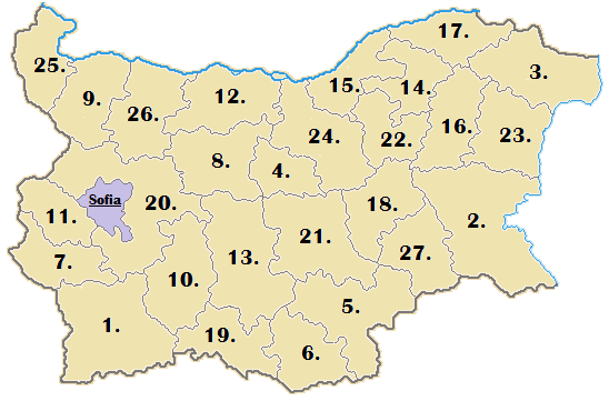 Peta pembagian wilayah administratif Bulgaria