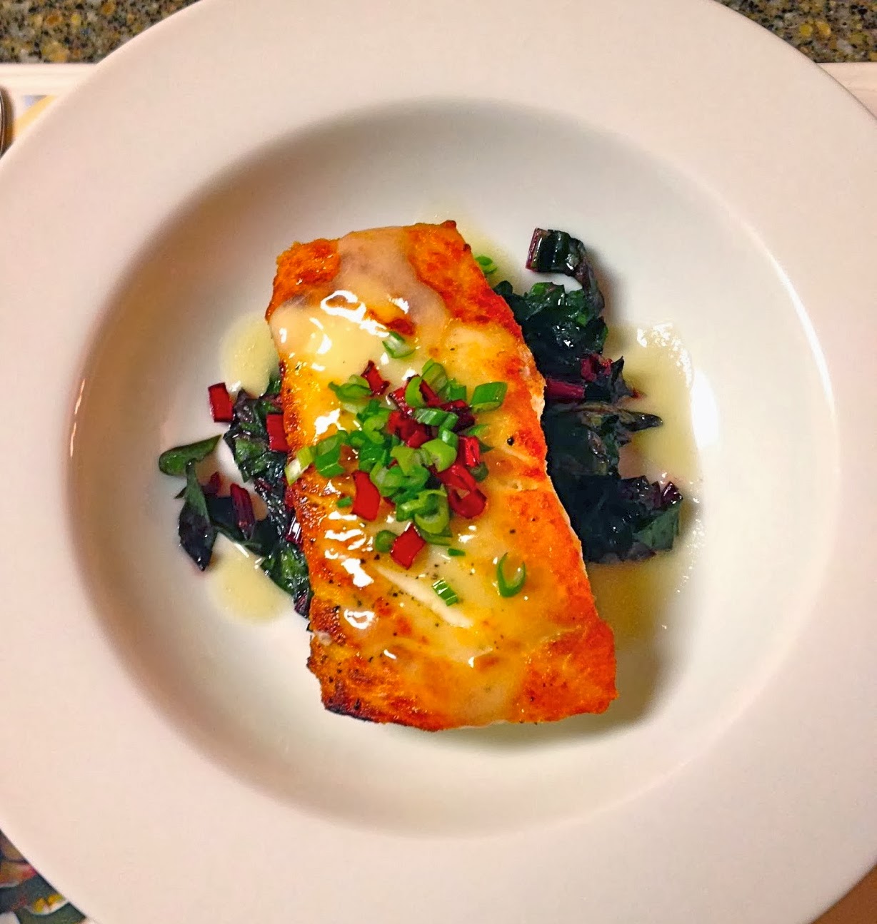 The Baked Alaska Project Seared Alaskan Halibut with Swiss Chard