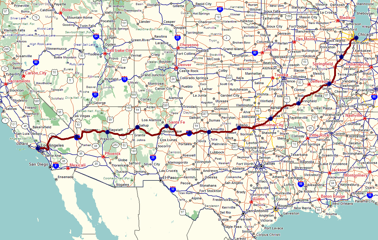 route 66 map - list of love