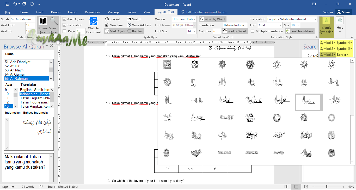 Quran in ms word 64 bit