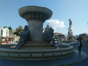 Statues and Monuments on Macedonia Square in Skopje.