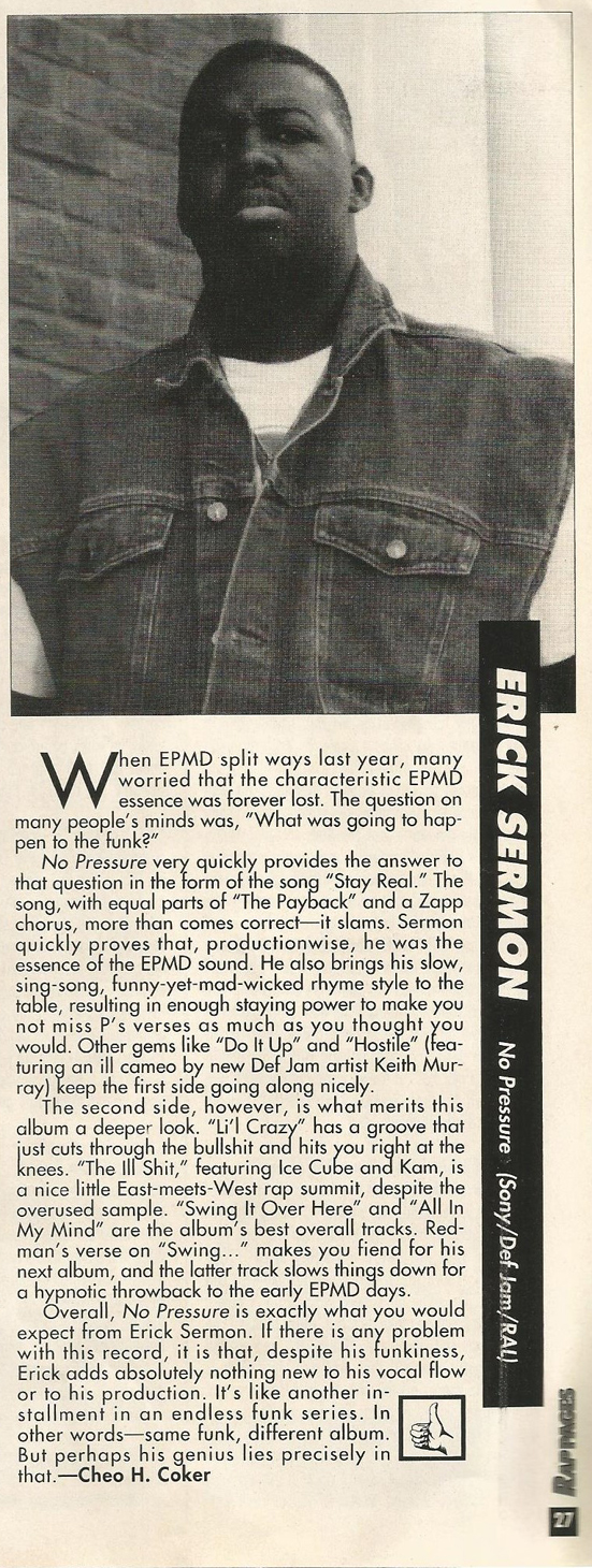 HipHopTheGoldenEra Album Review Erick Sermon No Pressure 1993