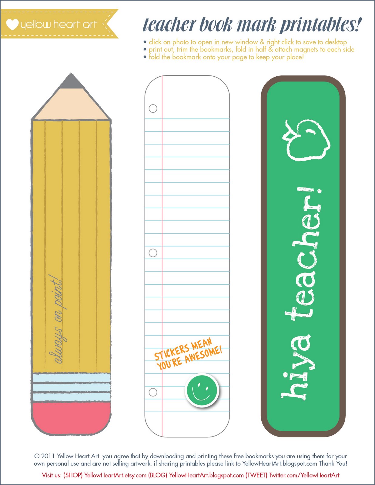 Yellow Heart Art: Tutorial Tuesday! Free Teacher Appreciation Bookmarks!