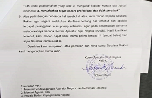 KASN Surati Rektor UIN Riau Agar Tegur UAS karena Dukung Prabowo
