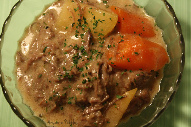 Bowl of creamy slowcooker pot roast from www.anyonita-nibbles.com