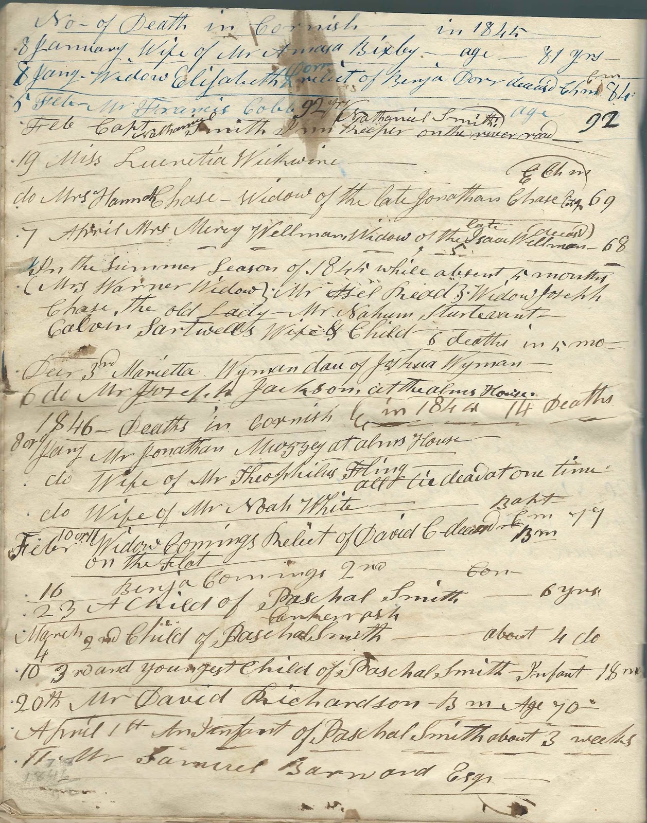 Heirlooms Reunited 1846 Deaths at Cornish, New Hampshire; from a