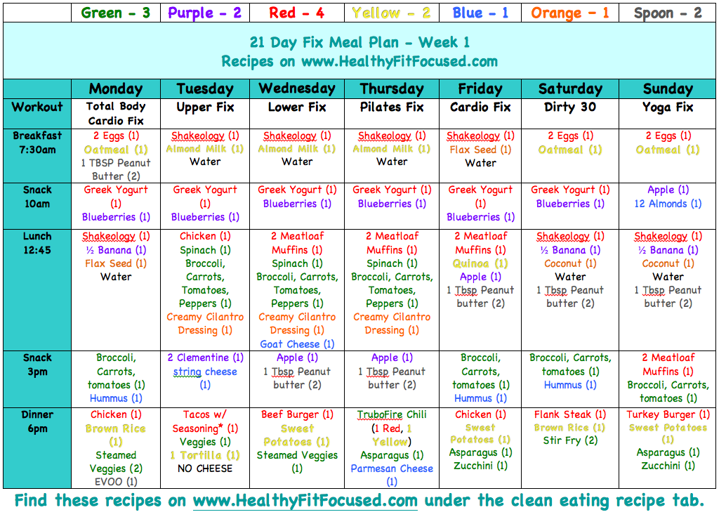 21 Day Fix Meal Plan - week 1 - www.HealthyFitFocused.com