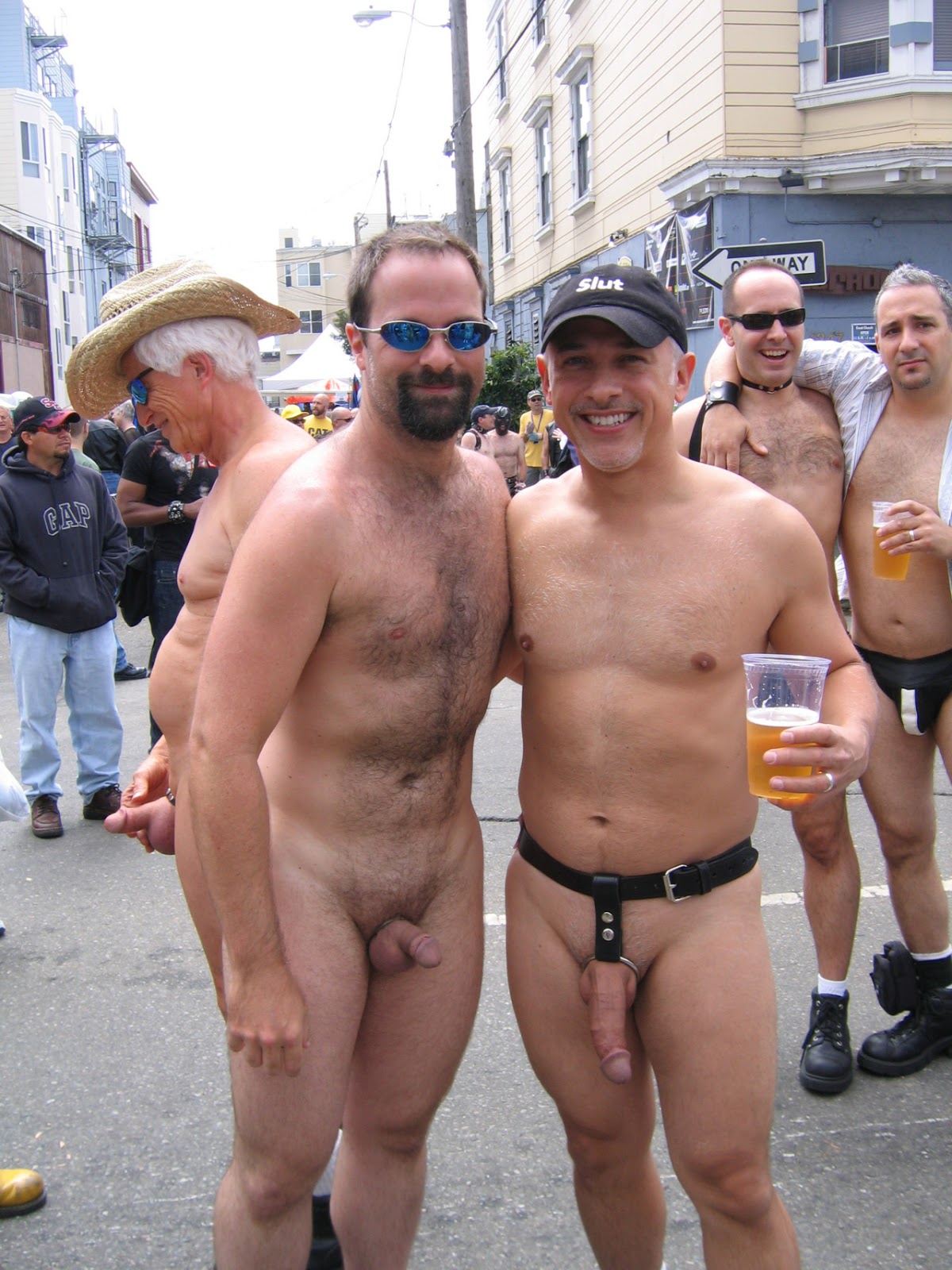 Naked in public with flasing and body art scenes. 