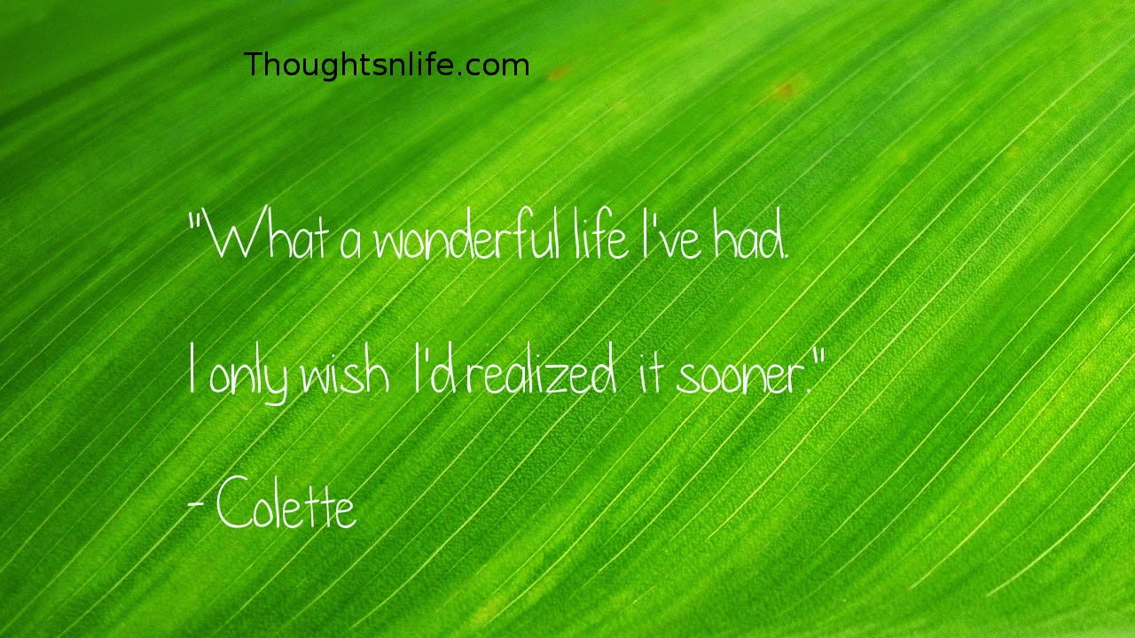 Thoughtsnlife.com : "What a wonderful life  I've had.   I only wish  I'd realized  it  sooner."   - Colette