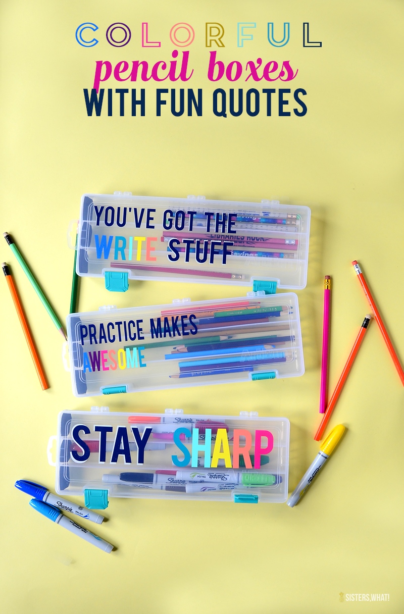 colorful pencil case with fun quotes