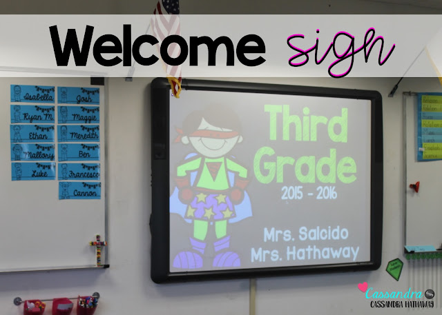 Having a welcome sign on the board when students first come in is a great way to welcome parents to your room.