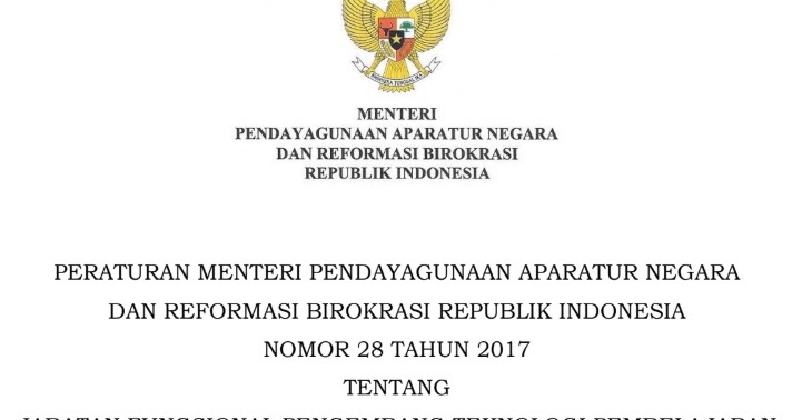 Permenpan Rb Nomor 28 Tahun 2017 Tentang Jabatan Fungsional Pengembang Teknologi Pembelajaran Informasi Pendidikan