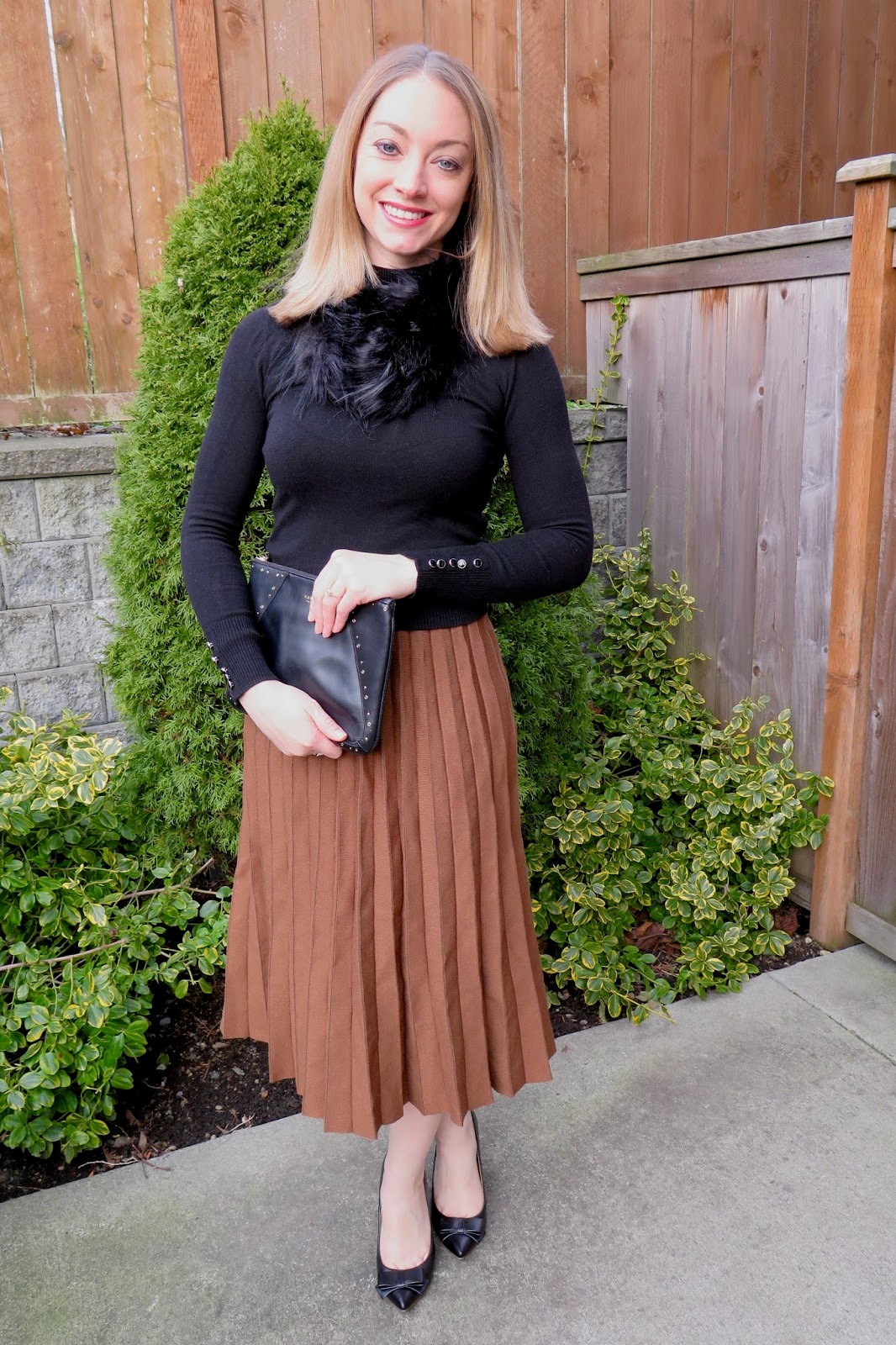 Pleated Knit Midi Skirt