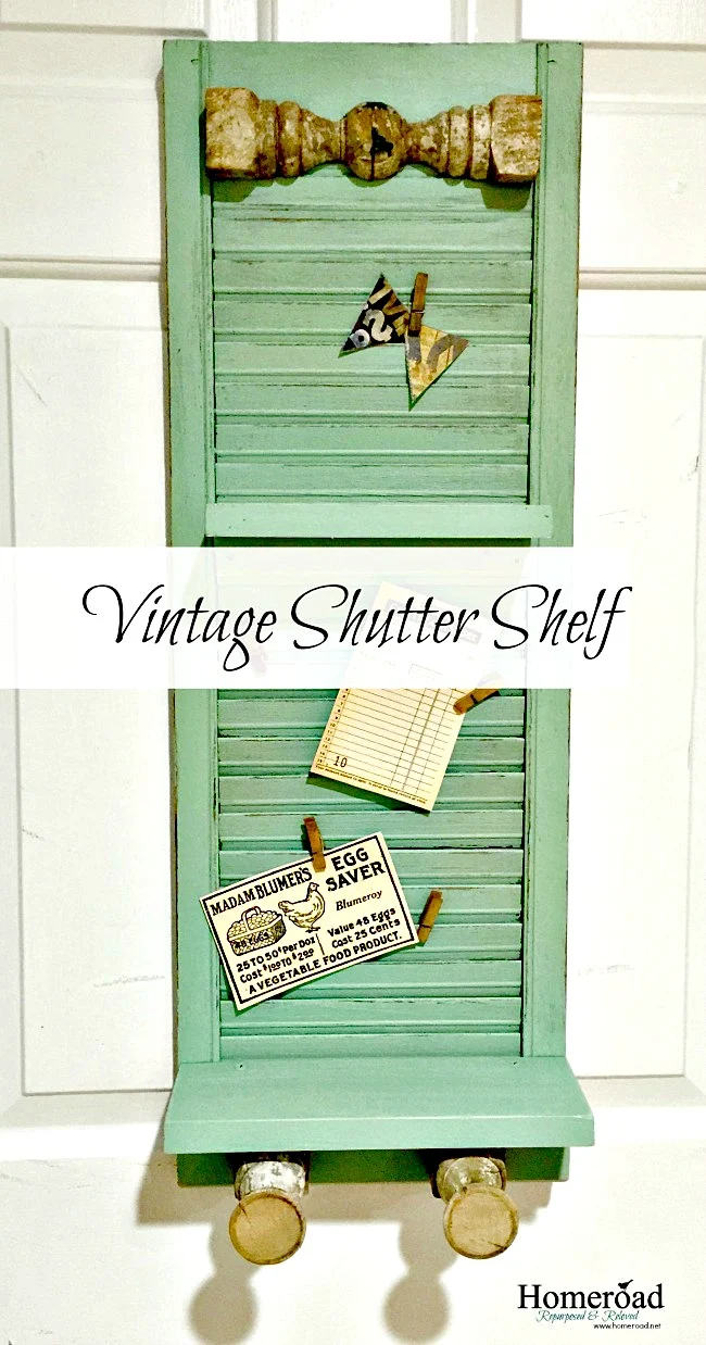 repurposed shutter with tags and overlay