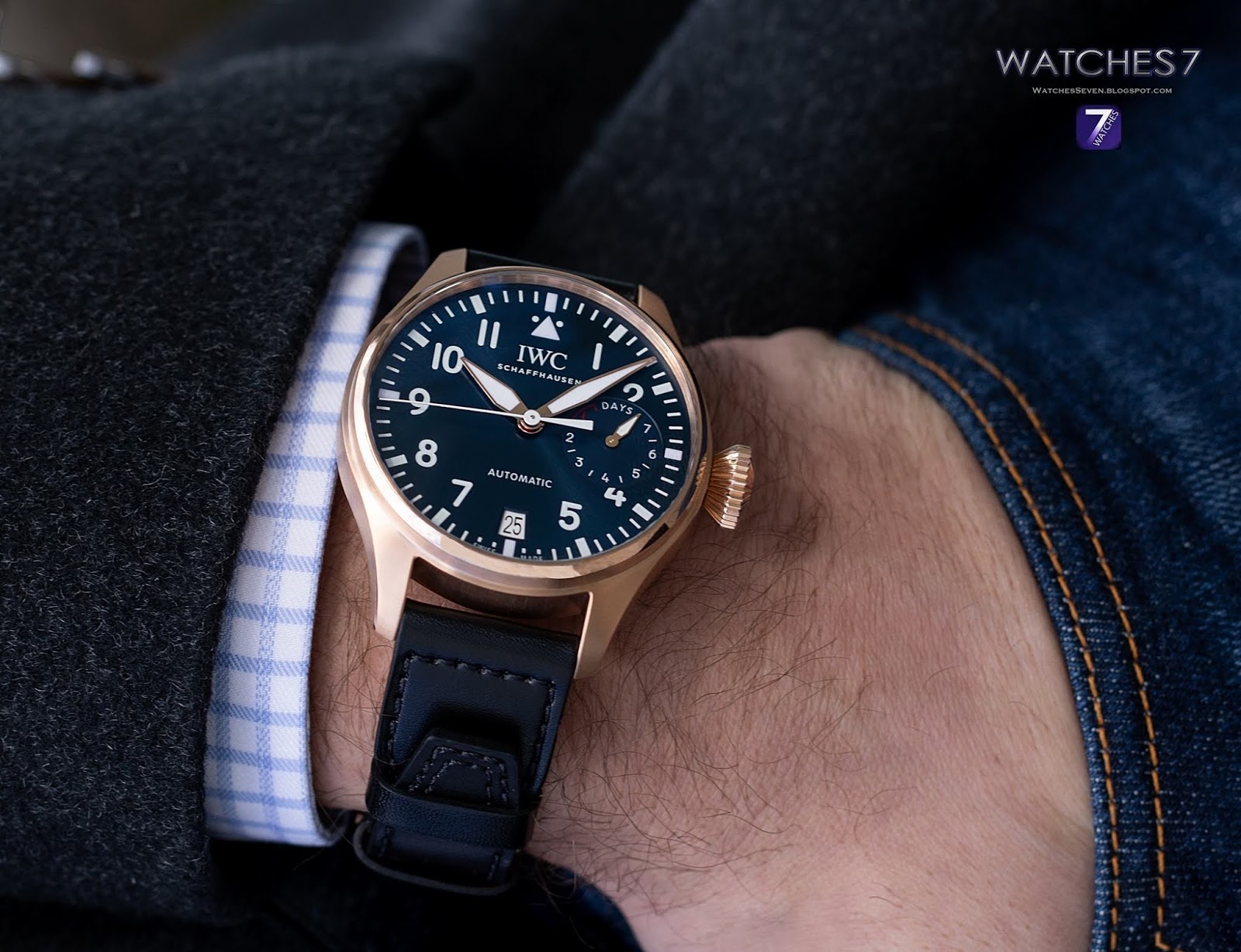 IWC SCHAFFHAUSEN, BIG PILOT, REF IW500923 single piece 5N gold wristwatch  with date, power reserve and special engraving, was worn by Bradley Cooper  at the 91st Academy Awards®