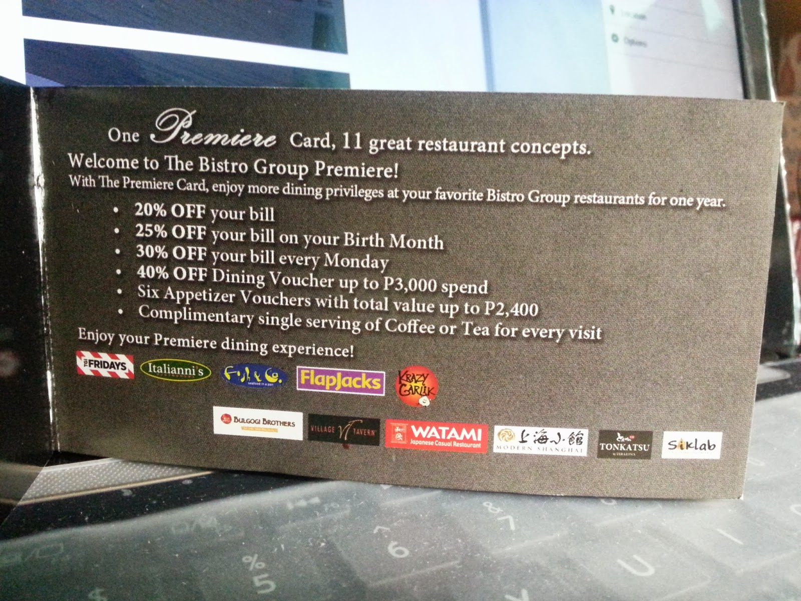 AVFTL The Bistro Group Premiere Card The ultimate VIP card, grab