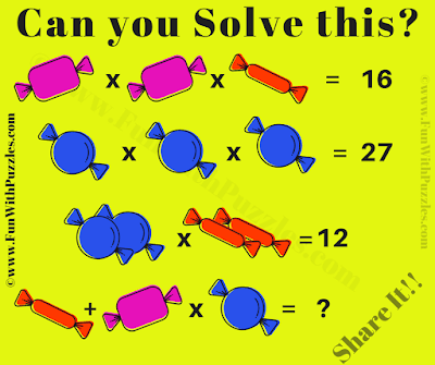 It is Picture Equation Math Puzzle which uses candies as variables in which one has to solve the given Math equations