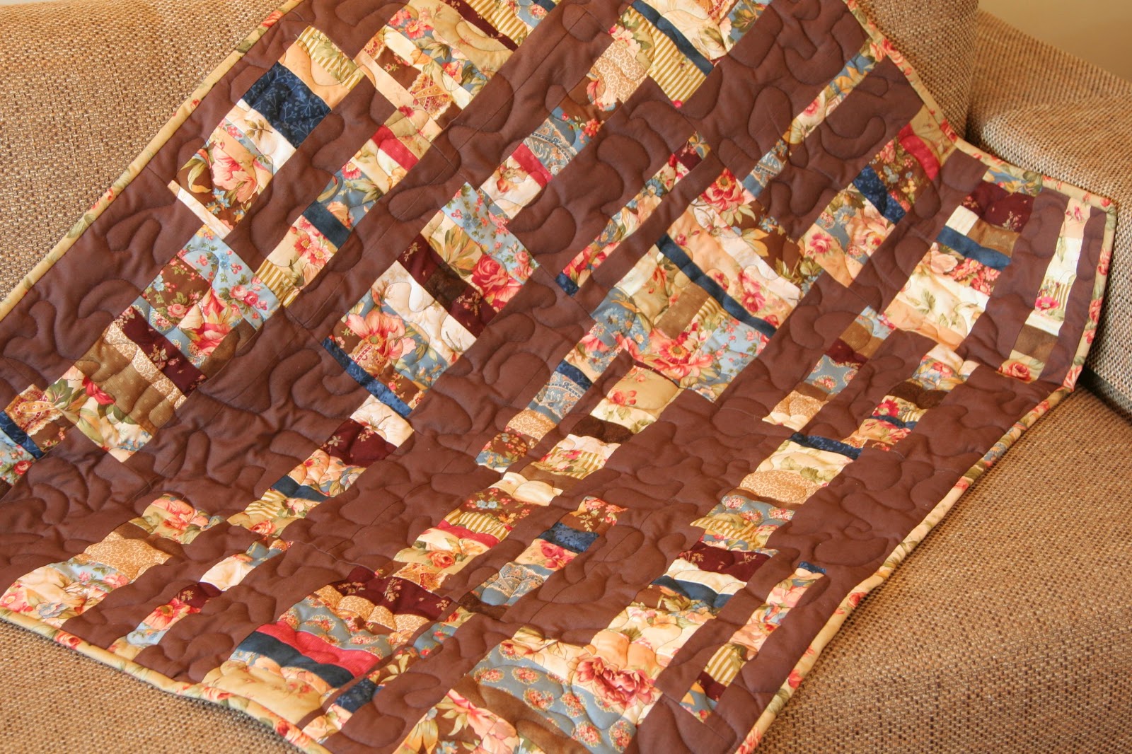 One Little Imp Strip Quilt with freemotion quilting