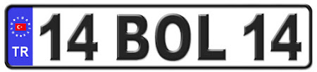 Bolu il isminin kısaltma harflerinden oluşan 14 BOL 14 kodlu Bolu plaka örneği