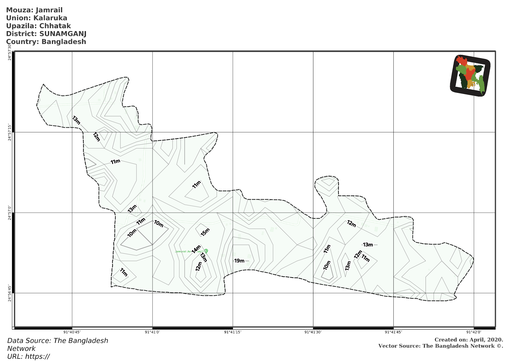 Map of Jamrail Mouza of Chhatak Upazila, SUNAMGANJ, Bangladesh.
