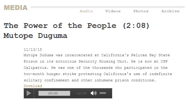 screenshot of Mutope Duguma's spoken words The Power of the People, on Prison Radio 